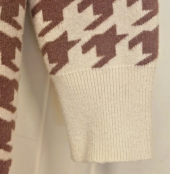 Women Size S  Houndstooth Soft Open Front Pockets Cardigan rayon brown cream - Picture 4 of 9